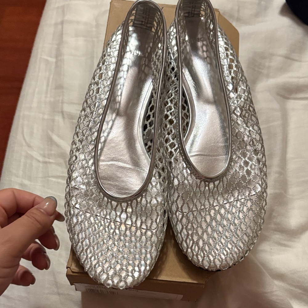 Silver Metallic Mesh Ballet Flats - Women's - Picture 3 of 3